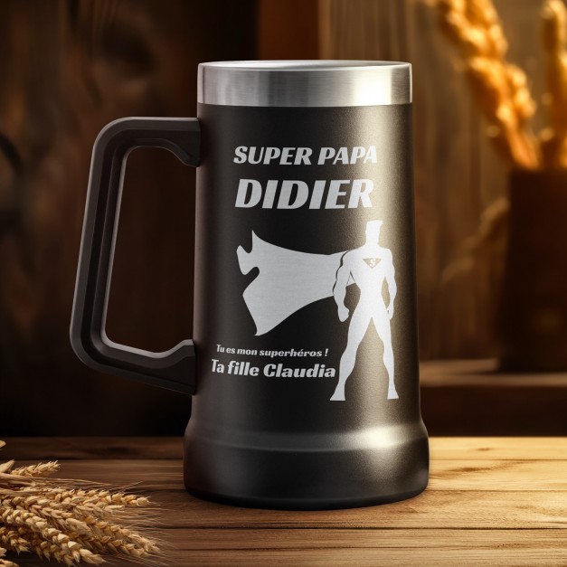 Gobelet isotherme verre à bière noir personnalisé pour la fête des pères