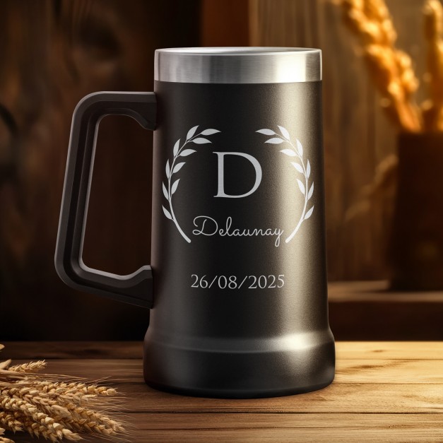 Gobelet isotherme verre à bière noir personnalisé pour l'anniversaire d'un copain