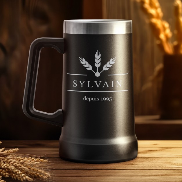 Gobelet isotherme verre à bière noir avec gravure pour l'anniversaire d'un frère