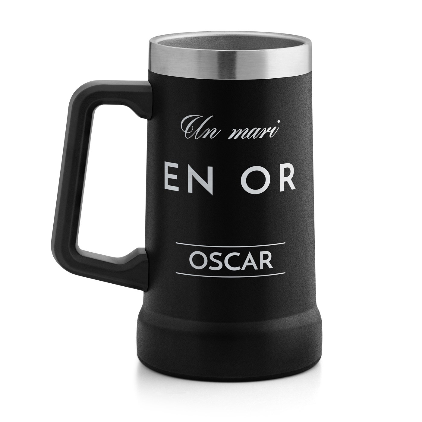 Gobelet isotherme verre à bière noir personnalisé pour un mari pour l'anniversaire de mariage