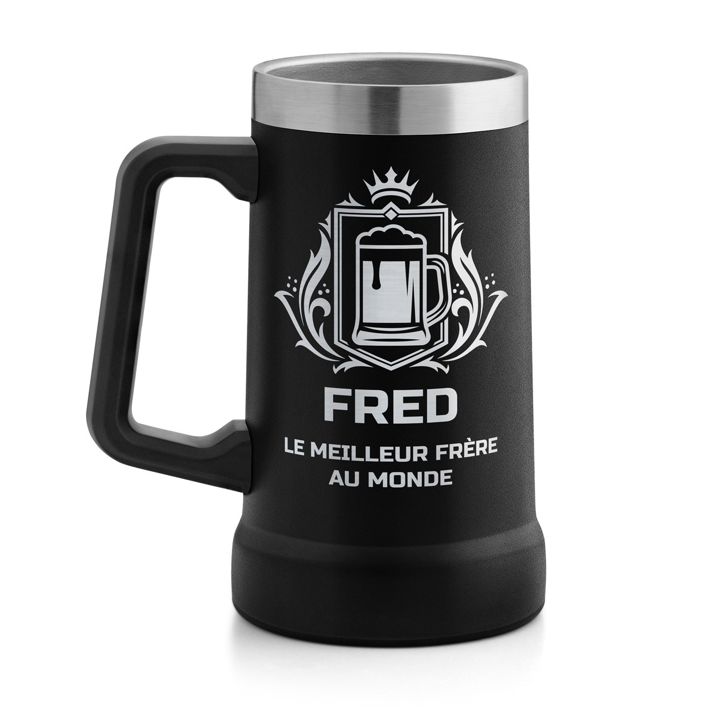 Gobelet isotherme verre à bière noir personnalisé pour le meilleure frère