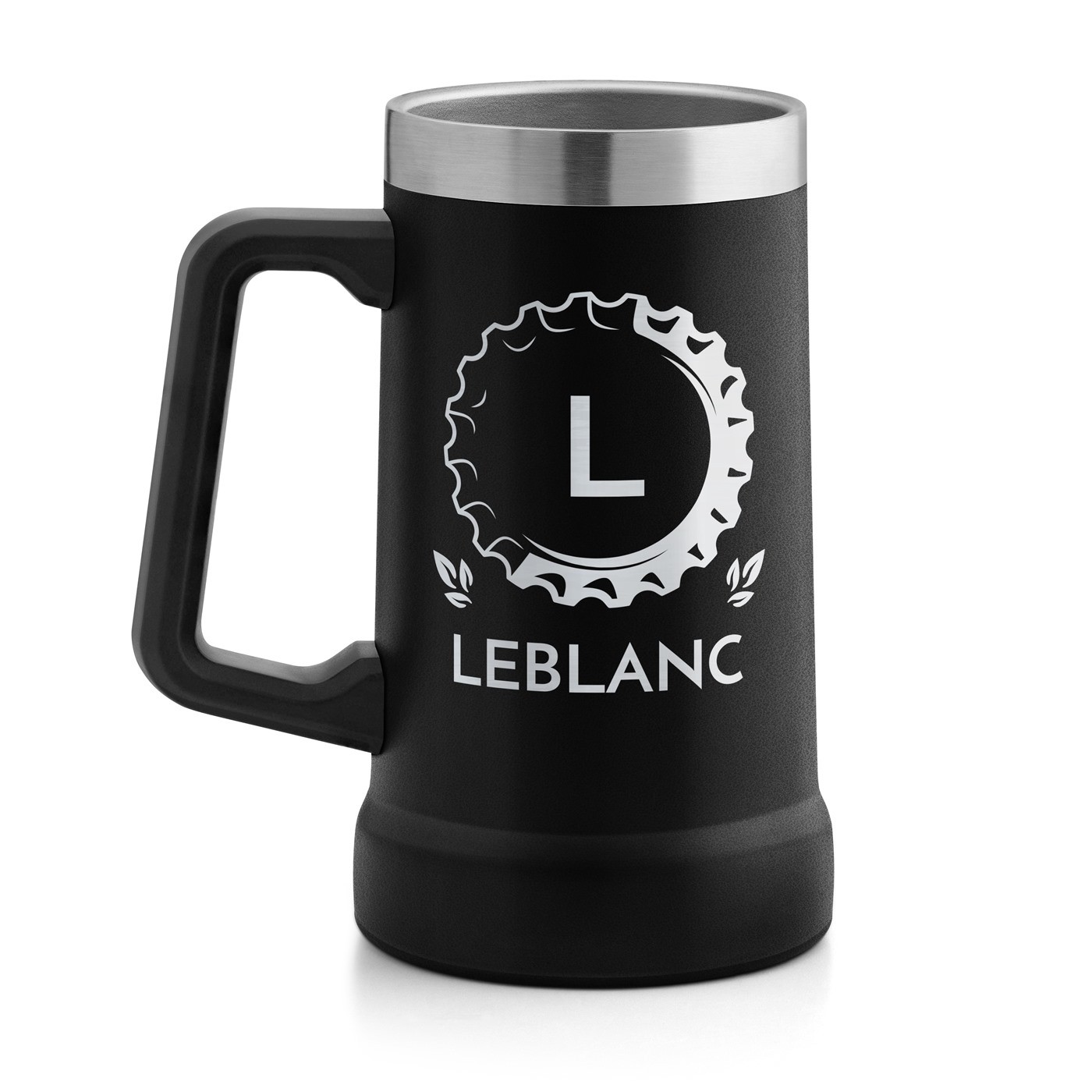 Gobelet isotherme verre à bière noir avec gravure pour un ami pour son anniversaire
