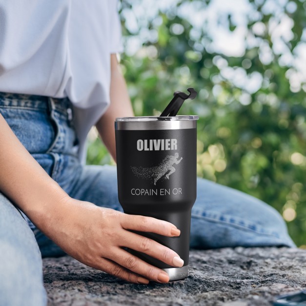 Mug isotherme noir avec gravure pour un copain pour la Saint-Valentin