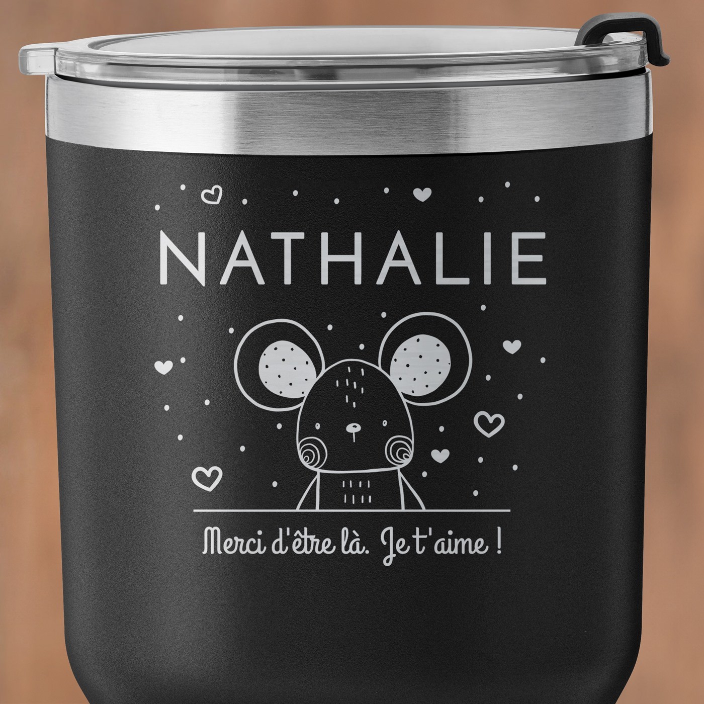 Mug isotherme noir avec gravure pour une copine pour la Saint-Valentin
