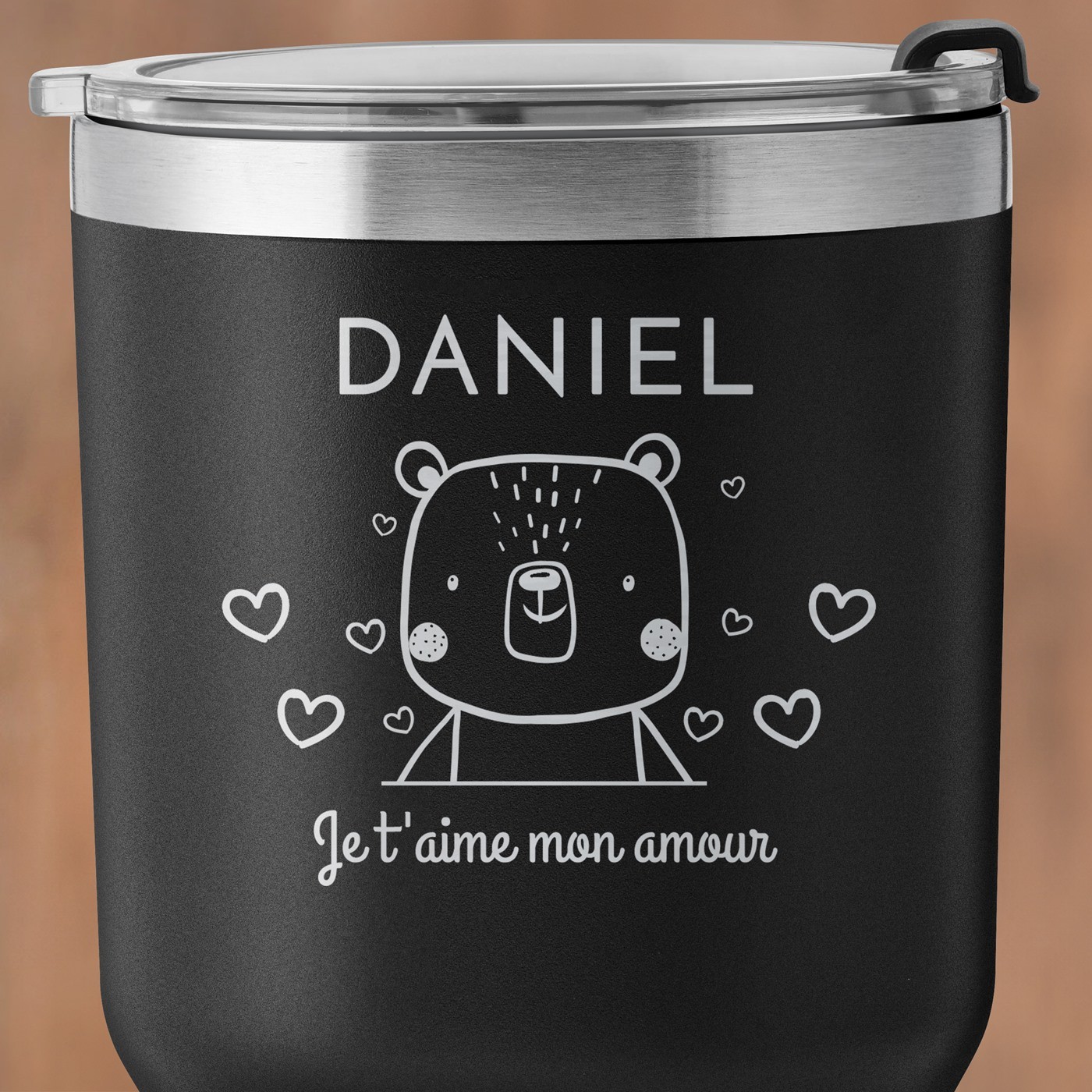 Mug isotherme noir personnalisé pour un fiancé pour la Saint-Valentin