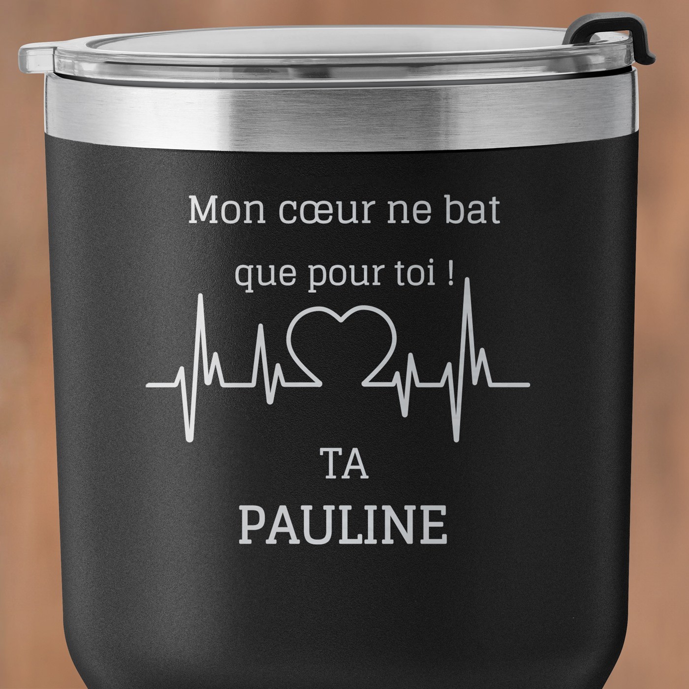 Mug isotherme noir personnalisé pour un mari pour la Saint-Valentin