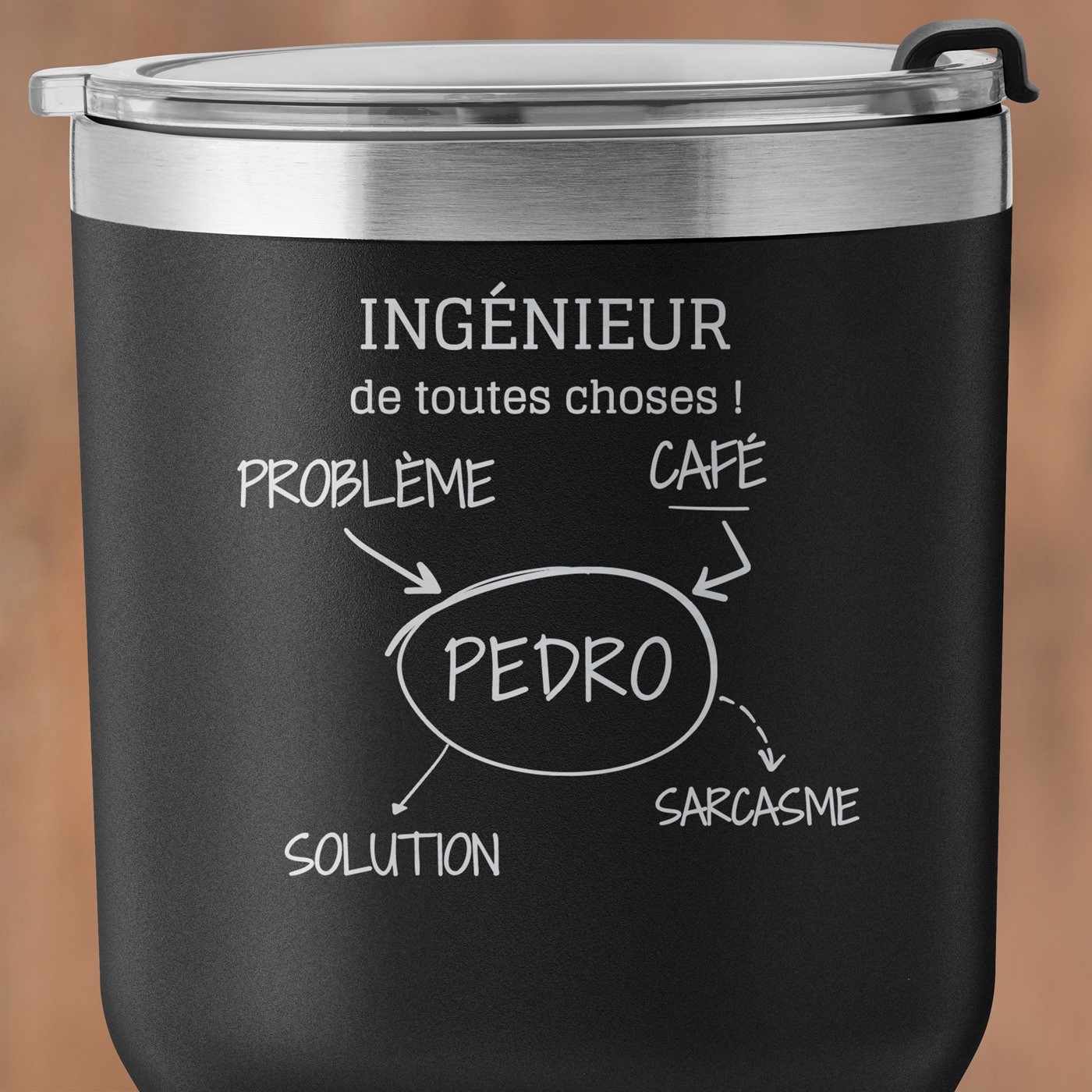 Mug isotherme noir personnalisé pour l'anniversaire d'un ingénieur