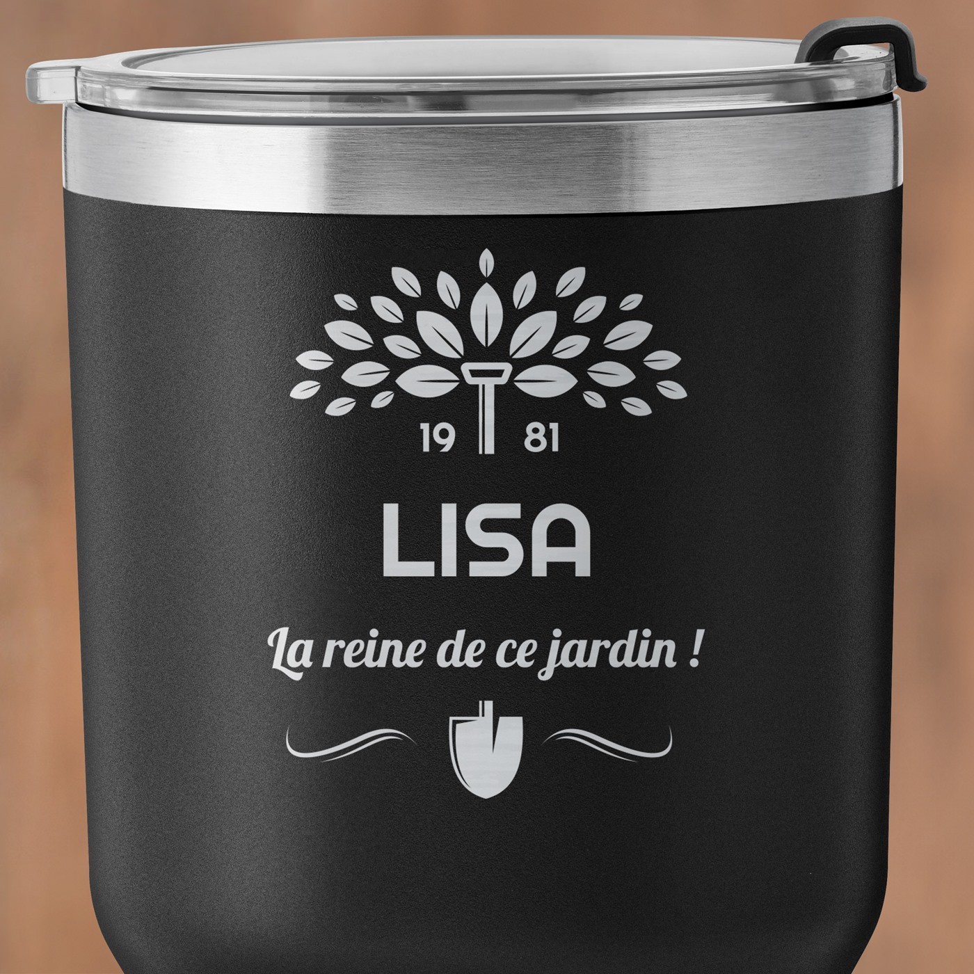 Mug isotherme noir personnalisé pour l'anniversaire d'une tante