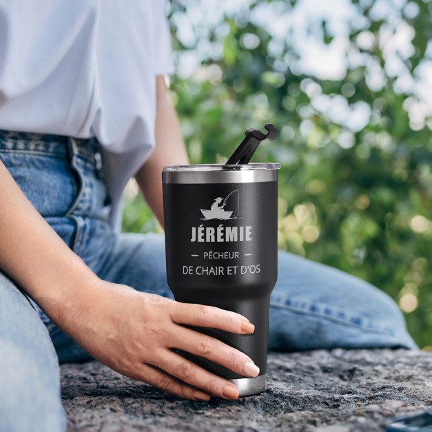 Mug isotherme noir avec gravure pour l'anniversaire de papa