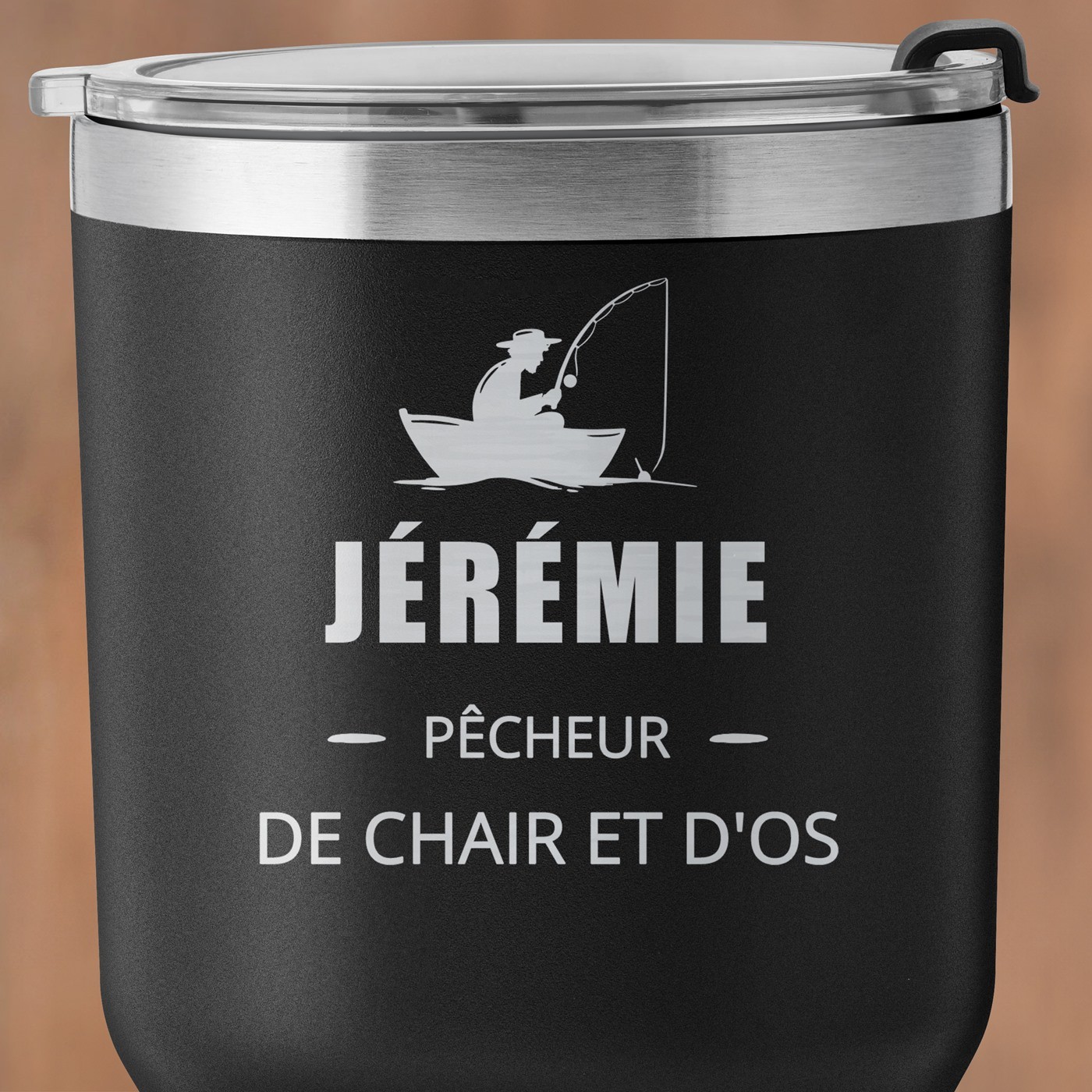 Mug isotherme noir avec gravure pour l'anniversaire de papa