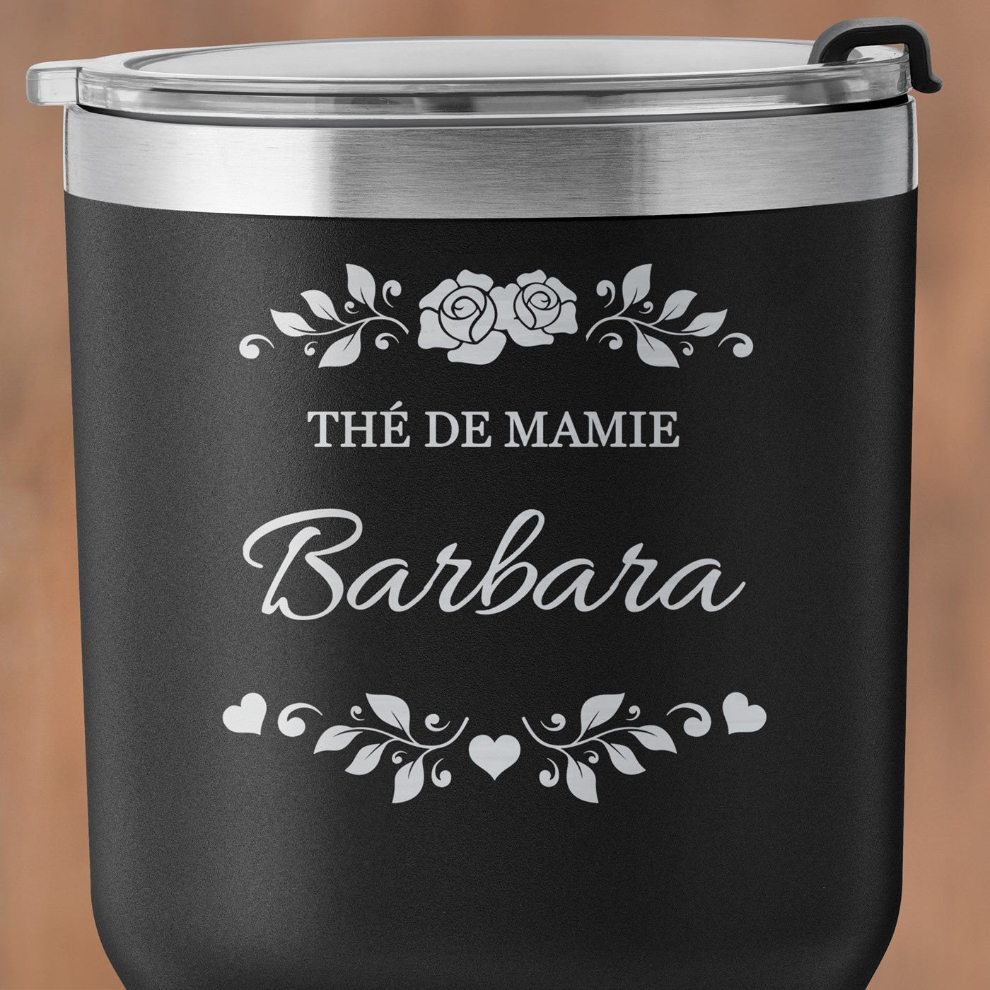 Mug isotherme noir avec gravure pour la fête des grands-mères