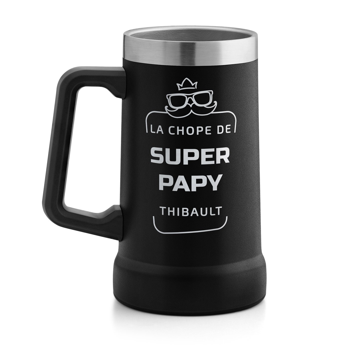 Gobelet isotherme verre à bière noir personnalisé pour la fête des grands-pères