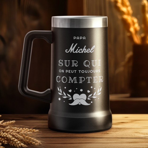 Gobelet isotherme verre à bière noir personnalisé pour papa pour Noël