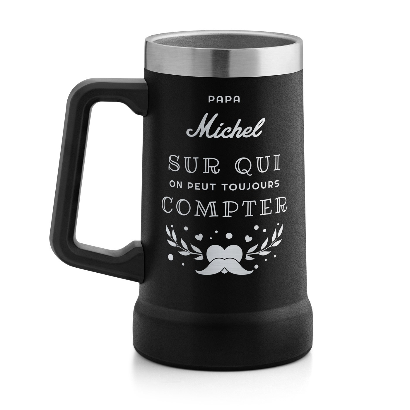 Gobelet isotherme verre à bière noir personnalisé pour papa pour Noël