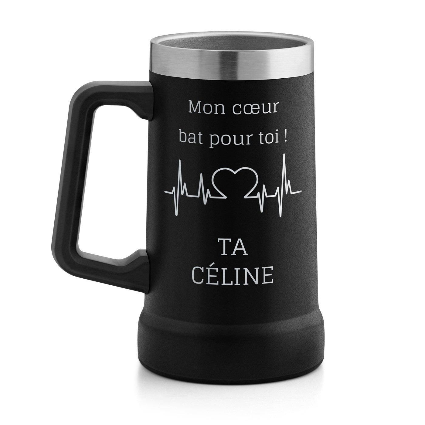 Gobelet isotherme verre à bière noir personnalisé pour un mari pour la Saint-Valentin