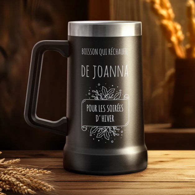 Gobelet isotherme verre à bière noir personnalisé pour une femme pour Noël