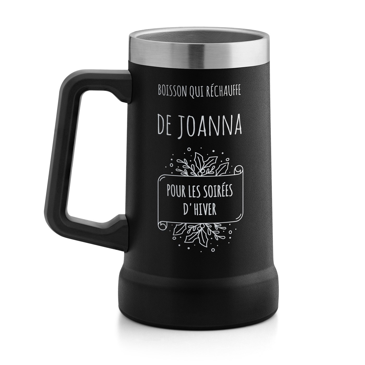 Gobelet isotherme verre à bière noir personnalisé pour une femme pour Noël