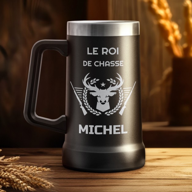Gobelet isotherme verre à bière noir personnalisé pour l'anniversaire d'un chasseur