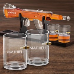 Carafe Fusil et 4 verres avec gravure pour futur marié pour EVG