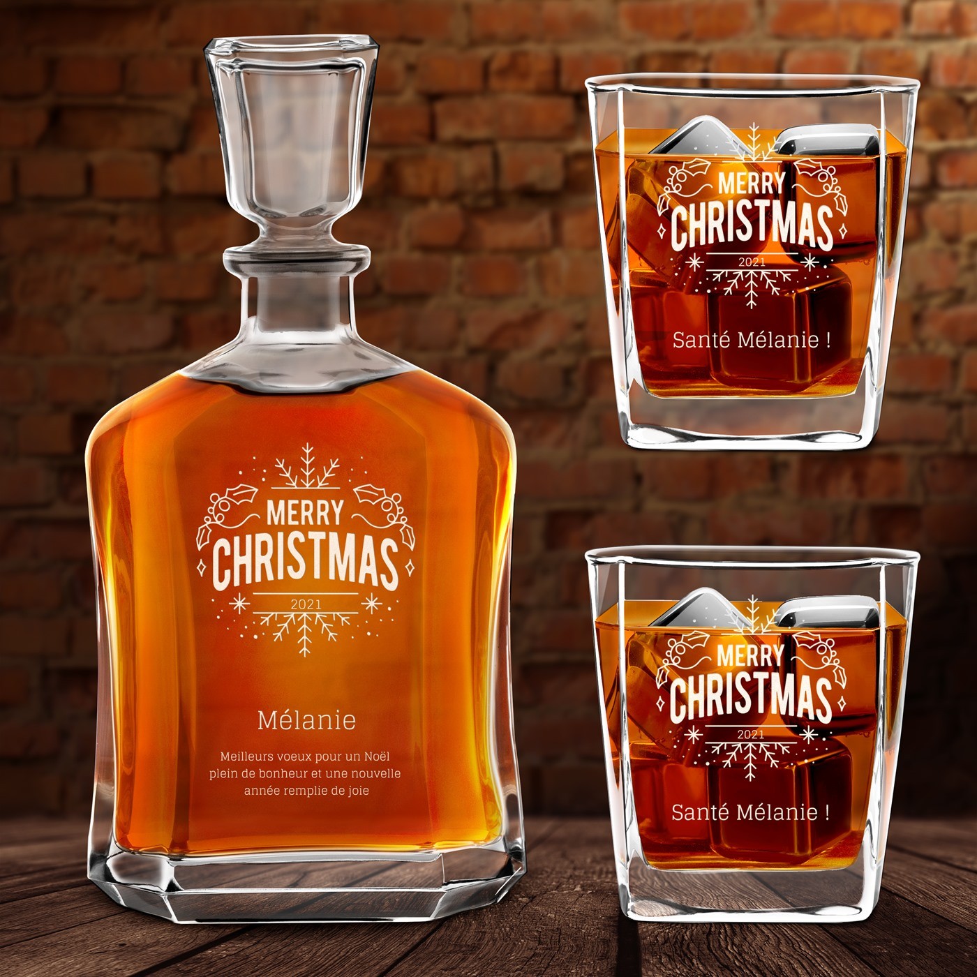 Set Carafe et 2 verres à whisky avec gravure pour elle pour Noël 