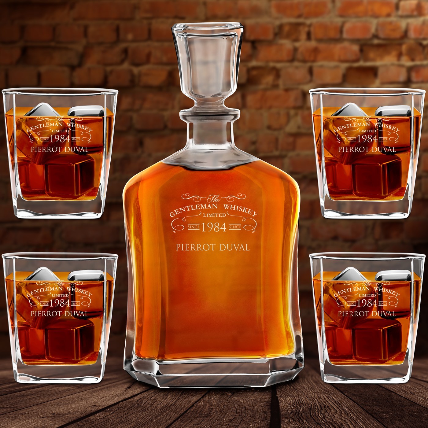 Set Carafe à whisky et 4 verres avec gravure originale pour lui pour une crémaillère