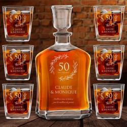 Ensemble de Carafe à whisky et 6 verres avec gravure pour couple pour 50 ans de mariage
