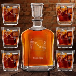 Ensemble de Carafe à whisky et 6 verres avec gravure - cadeau de mariage