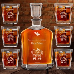 Ensemble de Carafe à whisky et 6 verres avec gravure pour un couple pour la Saint-Valentin