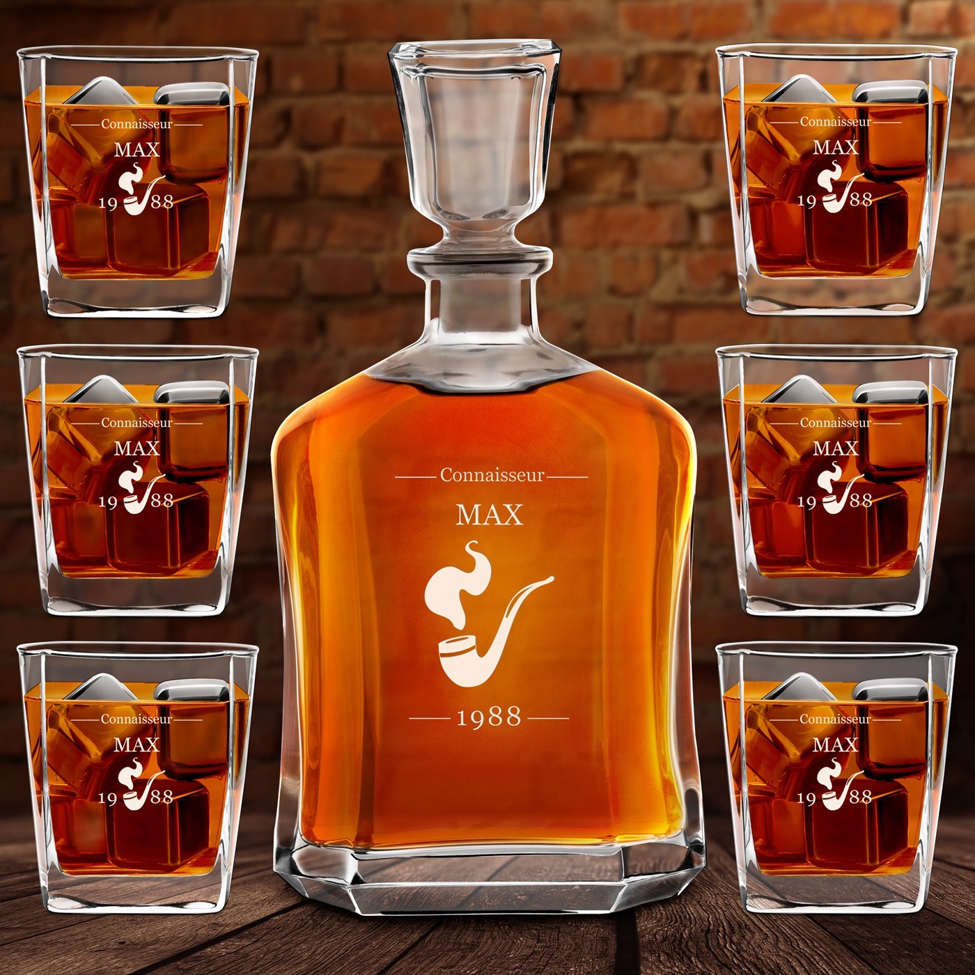Ensemble de Carafe à whisky et 6 verres avec gravure pour grand-père pour son anniversaire