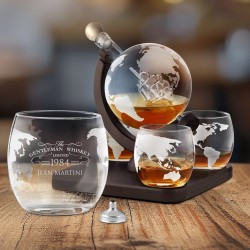 Carafe à whisky Globe avec bateau avec gravure sur 4 verres pour un gentleman