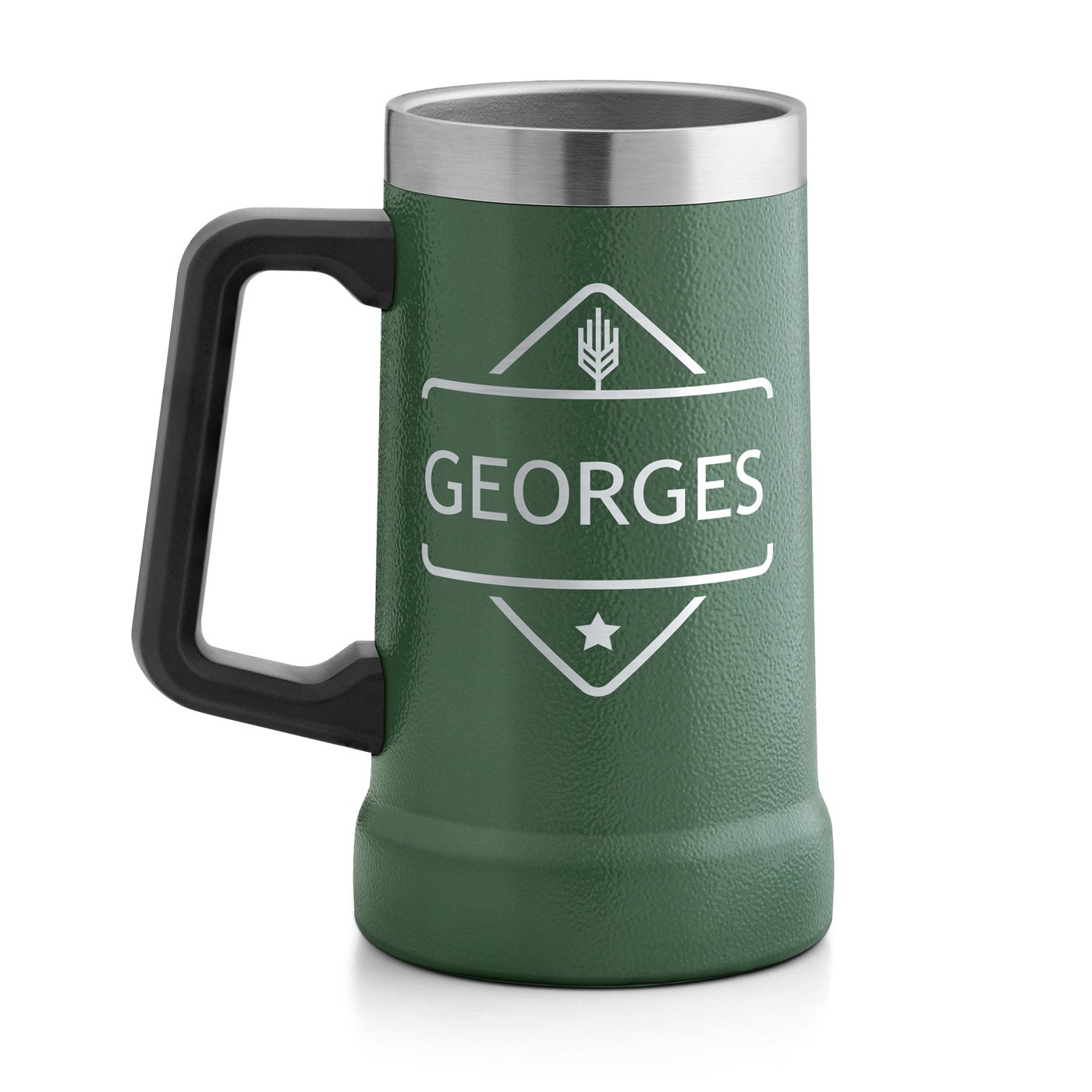 Gobelet isotherme verre à bière vert avec gravure pour un homme pour l'anniversaire de mariage