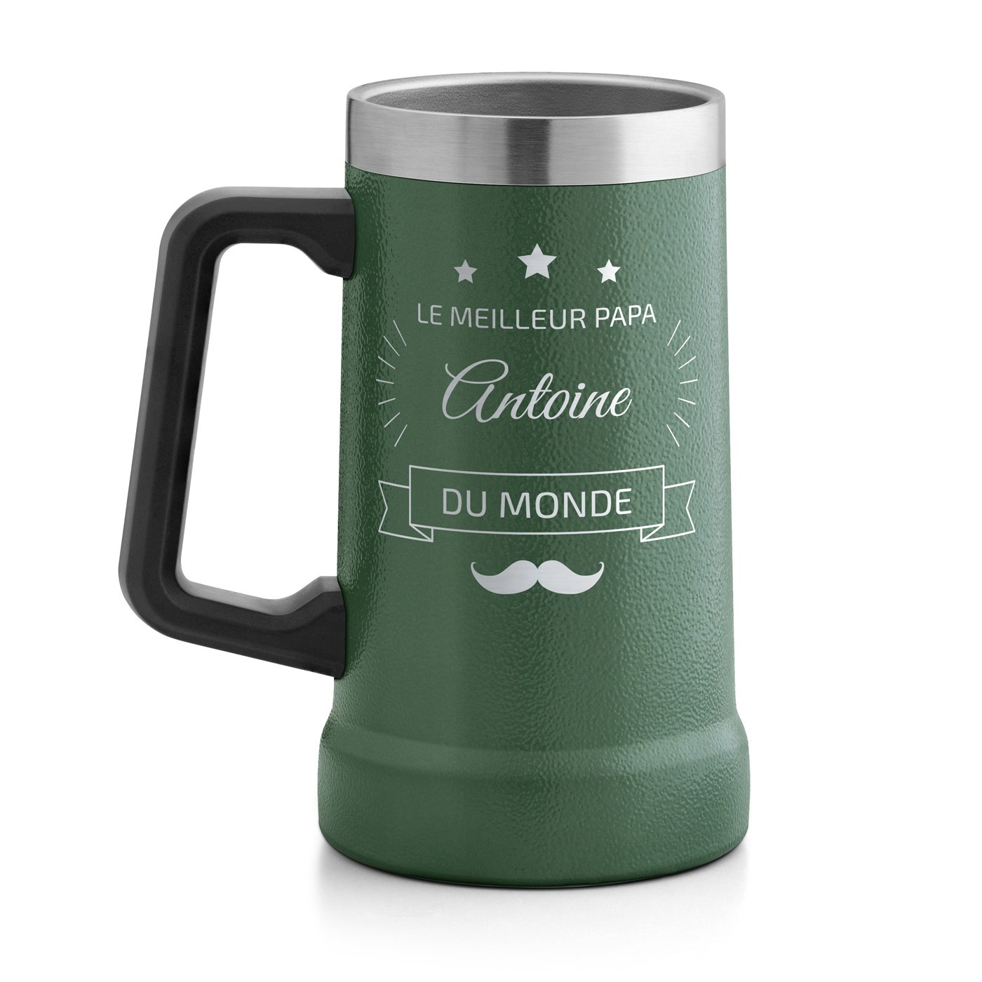 Gobelet isotherme verre à bière vert avec gravure pour papa pour son anniversaire