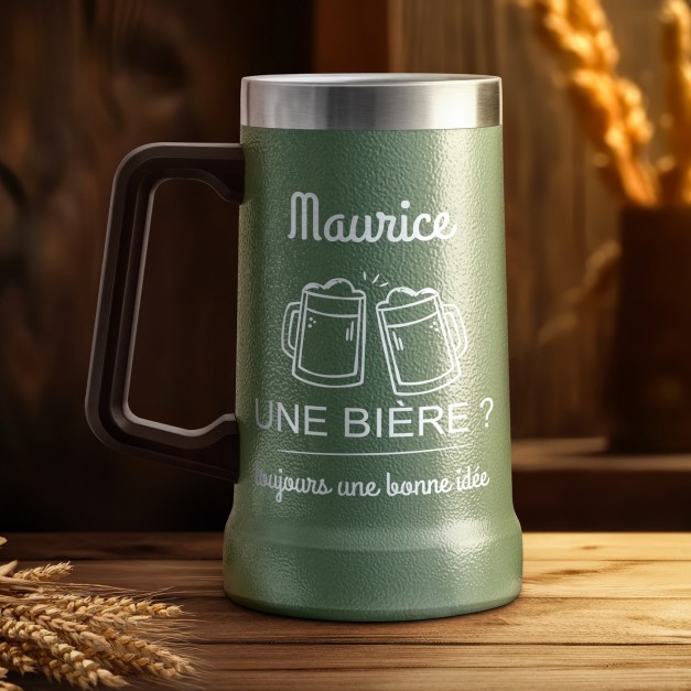 Gobelet isotherme verre à bière vert personnalisé pour un frère pour Noël