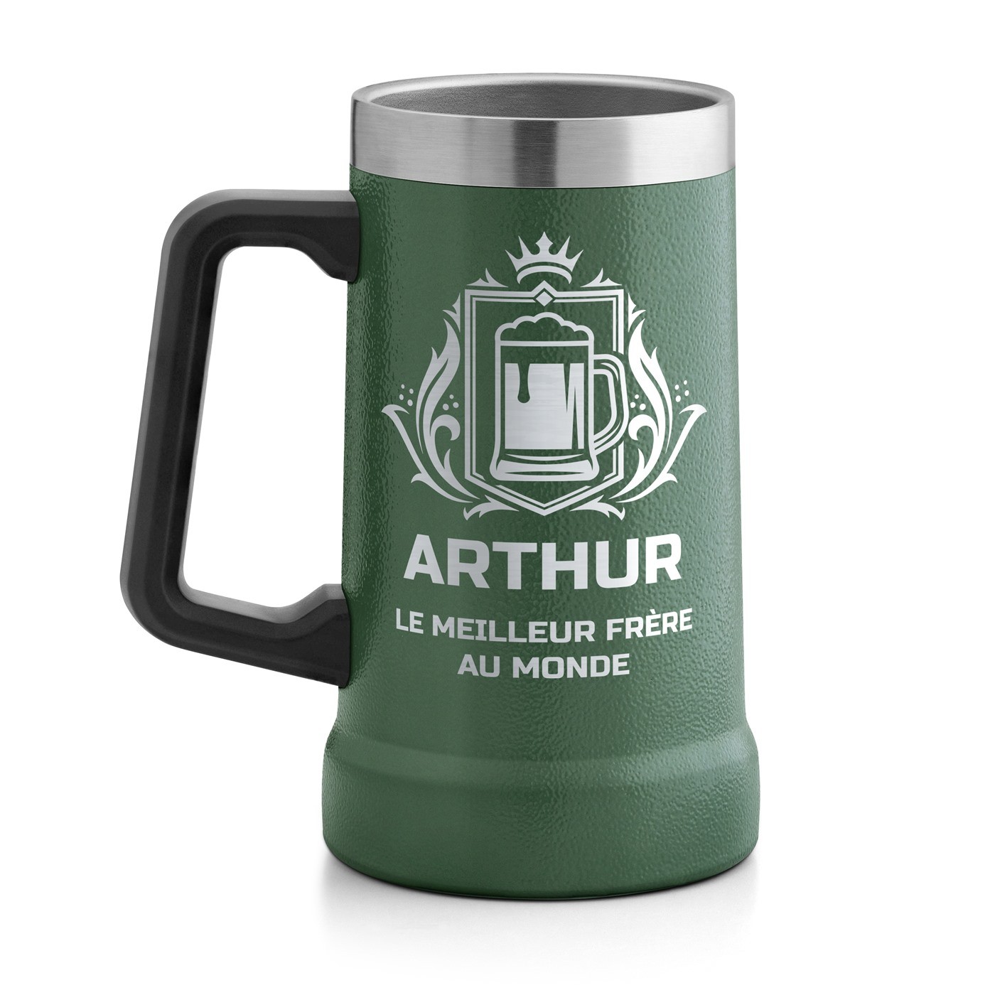 Gobelet isotherme verre à bière vert personnalisé pour l'anniversaire d'un meilleur frère