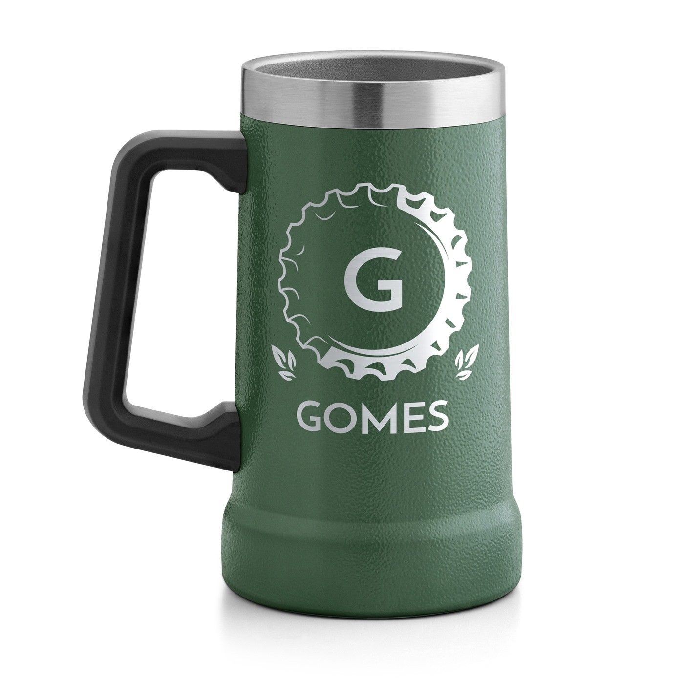 Gobelet isotherme verre à bière vert avec gravure pour un homme pour Noël