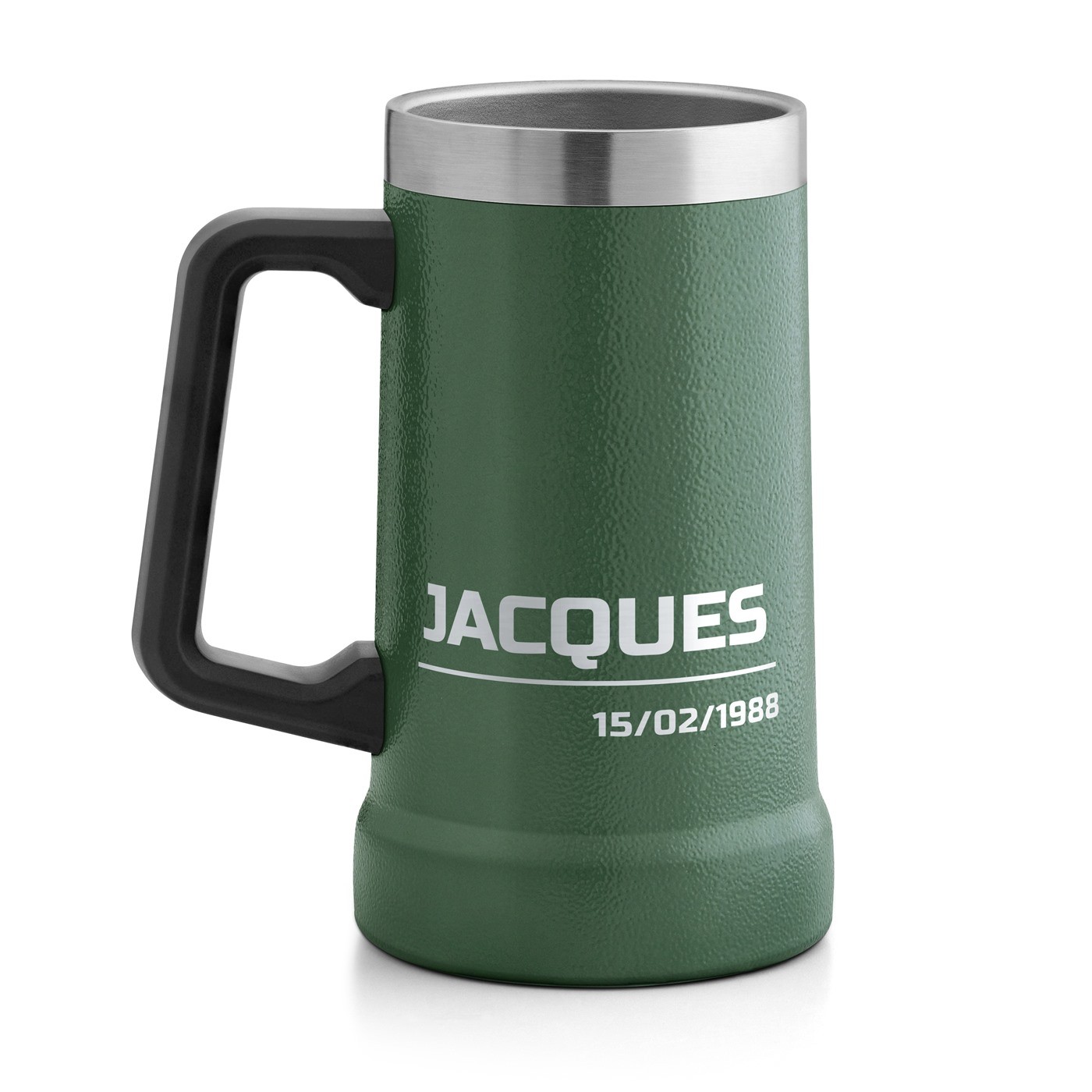 Gobelet isotherme verre à bière vert personnalisé pour un ami pour son anniversaire