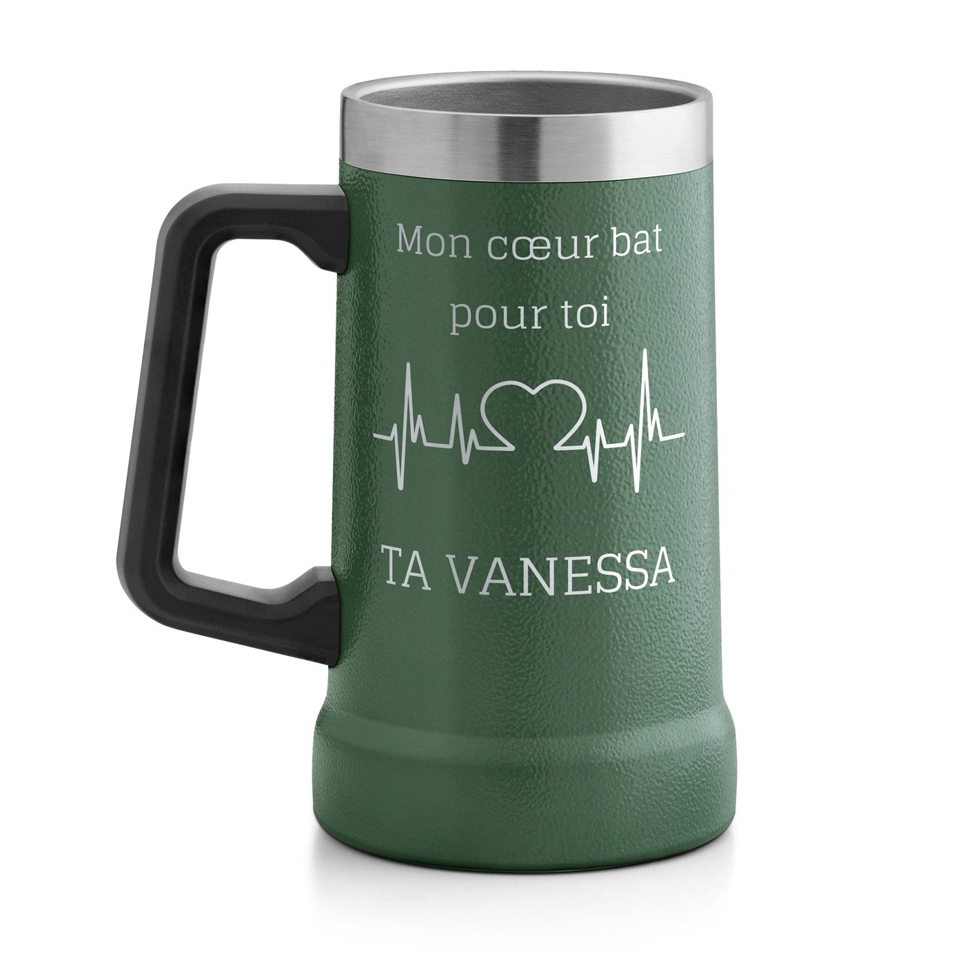 Gobelet isotherme verre à bière vert avec gravure pour un mari pour la Saint-Valentin