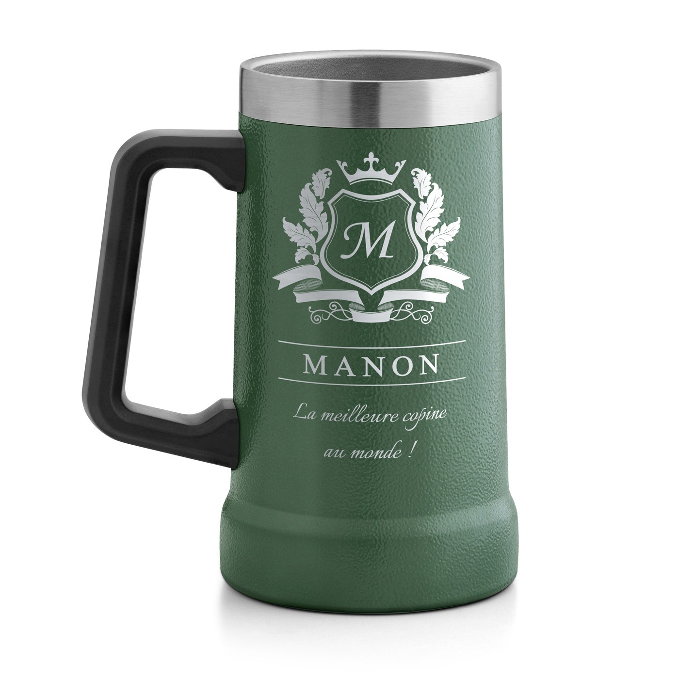 Gobelet isotherme verre à bière vert personnalisé pour une copine pour la Saint-Valentin