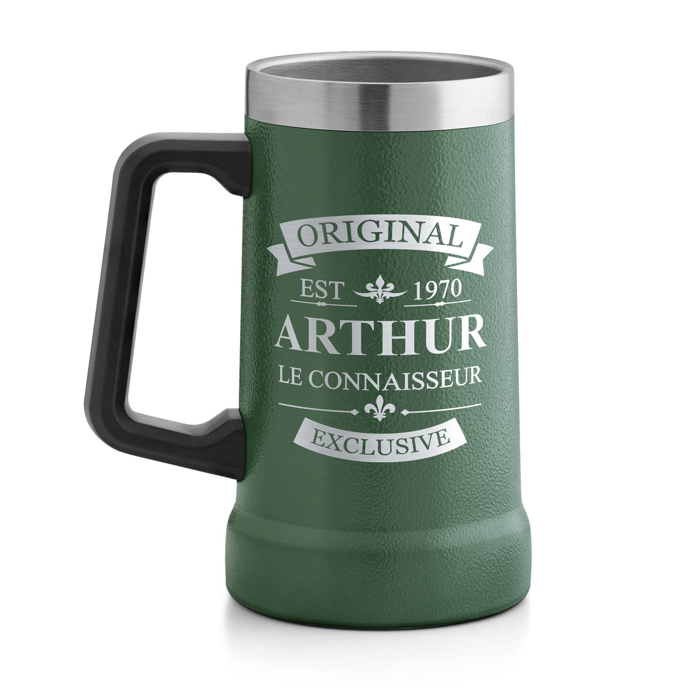 Gobelet isotherme verre à bière vert personnalisé pour un homme pour son anniversaire