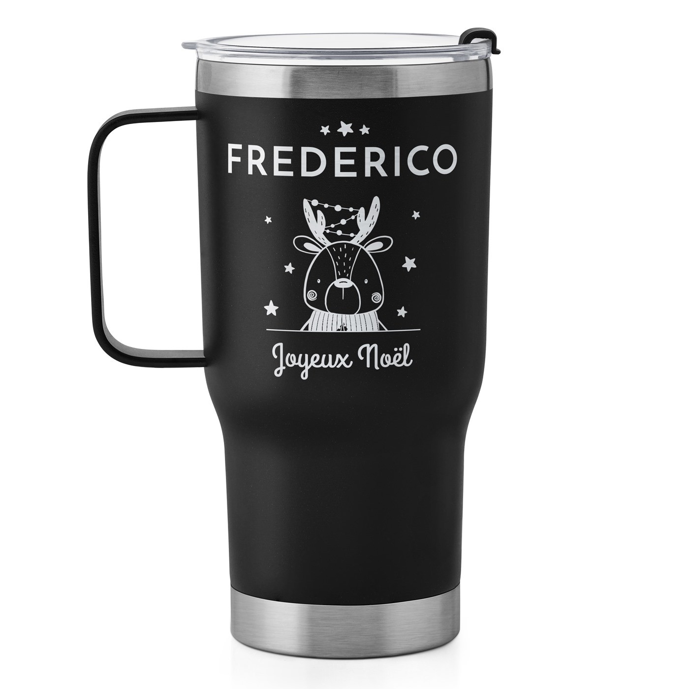 Gobelet isotherme noir personnalisé pour un garçon pour Noël
