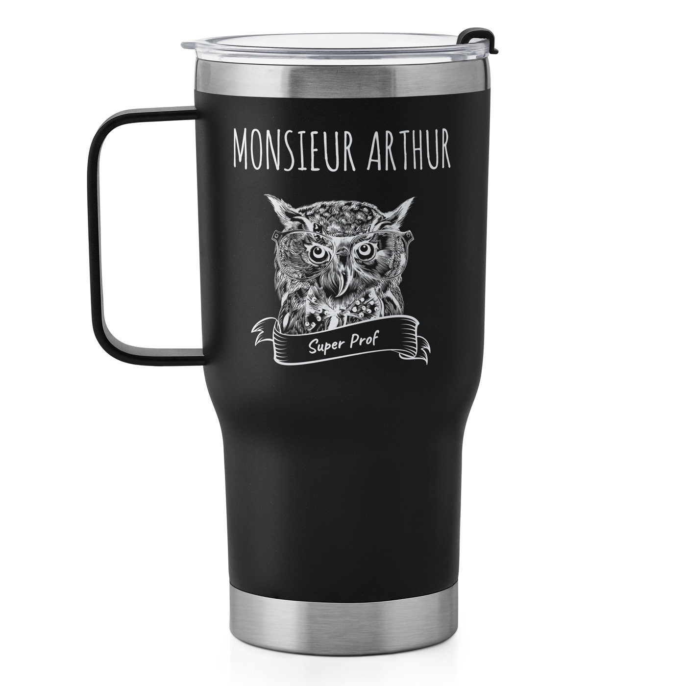 Gobelet isotherme noir avec gravure pour un prof