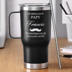 Gobelet isotherme noir personnalisé pour l'anniversaire de papy