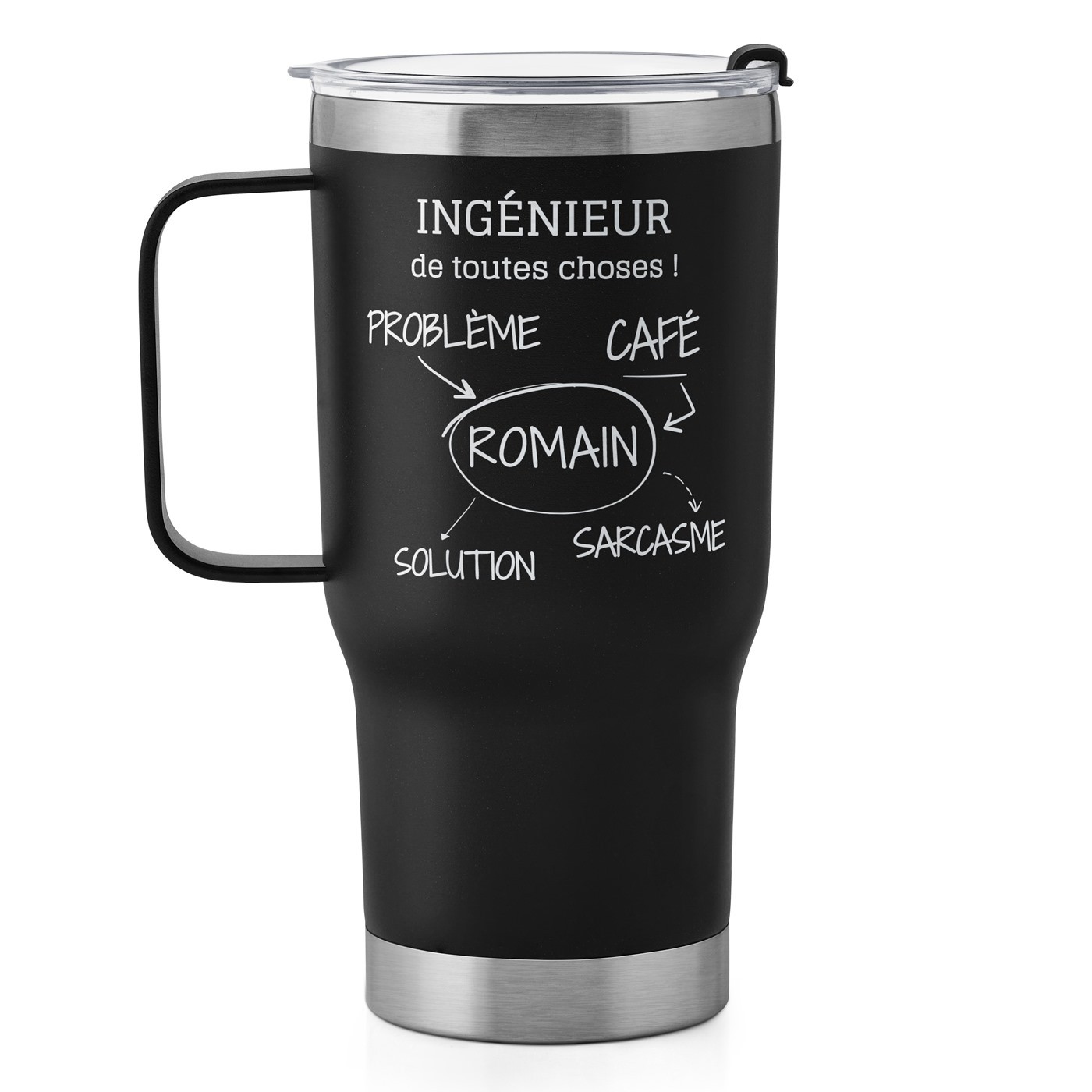 Gobelet isotherme noir personnalisé pour l'anniversaire d'un ingénieur