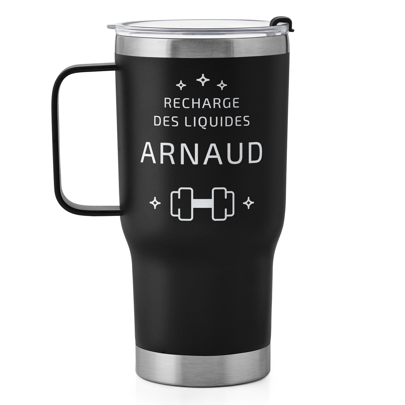 Gobelet isotherme noir personnalisé pour l'anniversaire d'un sportif