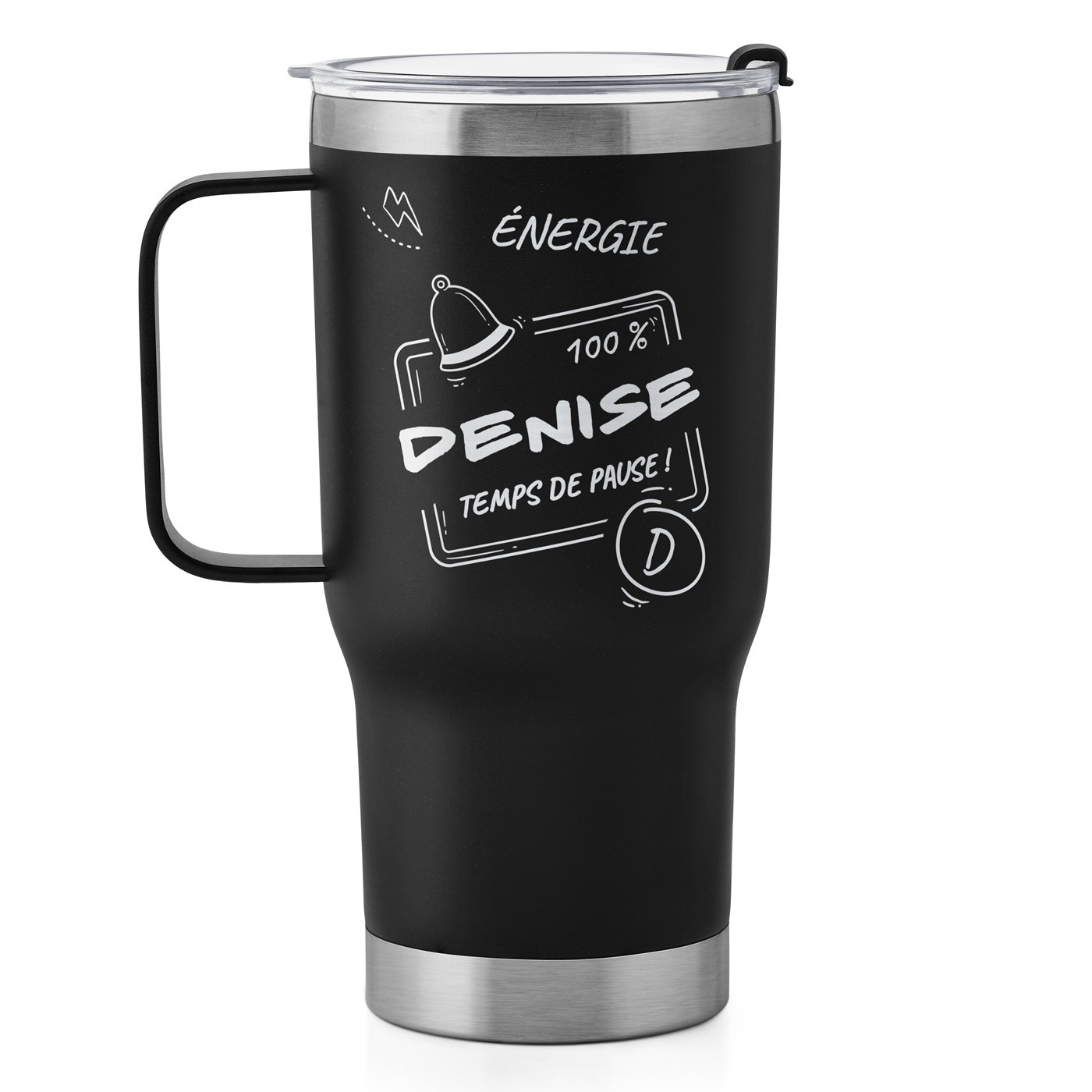 Gobelet isotherme noir avec gravure pour l'anniversaire d'une amie