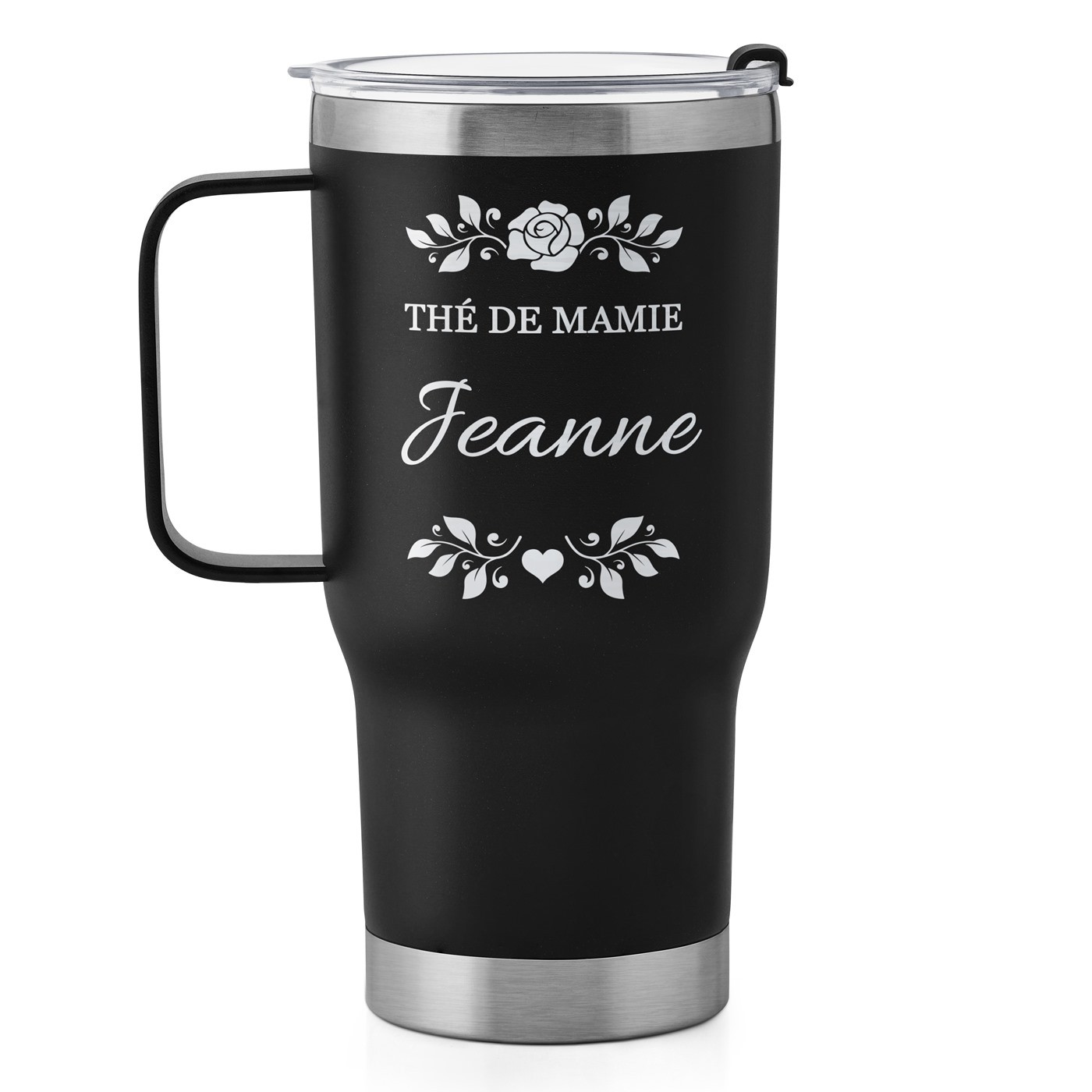 Gobelet isotherme noir avec gravure pour la fête des grands-mères