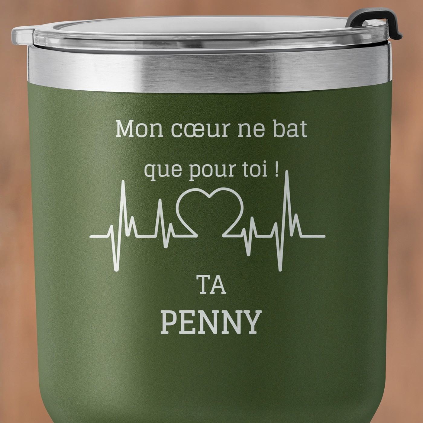 Gobelet isotherme vert avec gravure pour un homme pour l'anniversaire de mariage