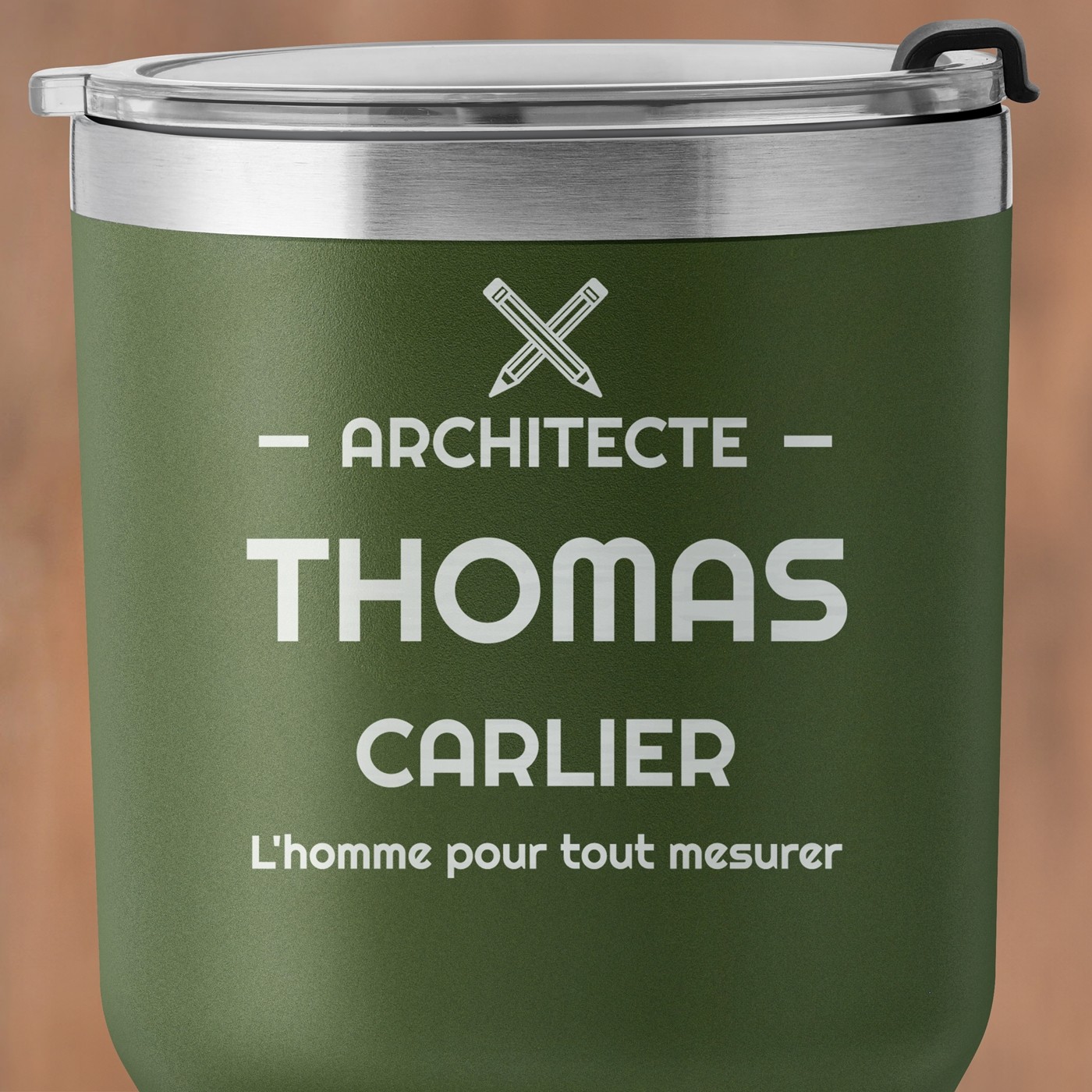 Gobelet isotherme vert personnalisé pour l'anniversaire d'un collègue