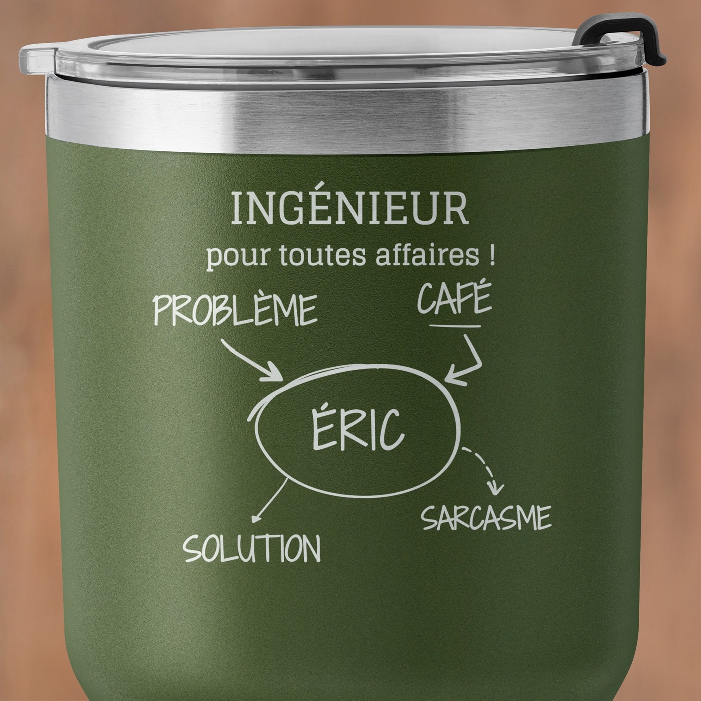 Gobelet isotherme vert personnalisé pour l'anniversaire d'un ingénieur