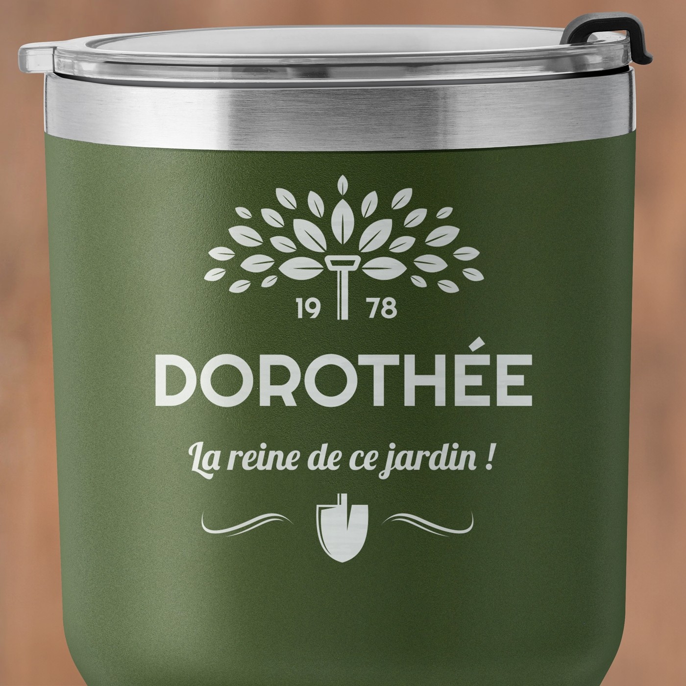 Gobelet isotherme vert personnalisé pour l'anniversaire d'une tante